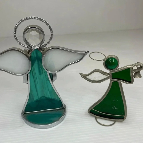 Stained Glass Angels Set Of Two: Angel W/ Candle & Halo & Angel With Bell - Picture 5 of 5